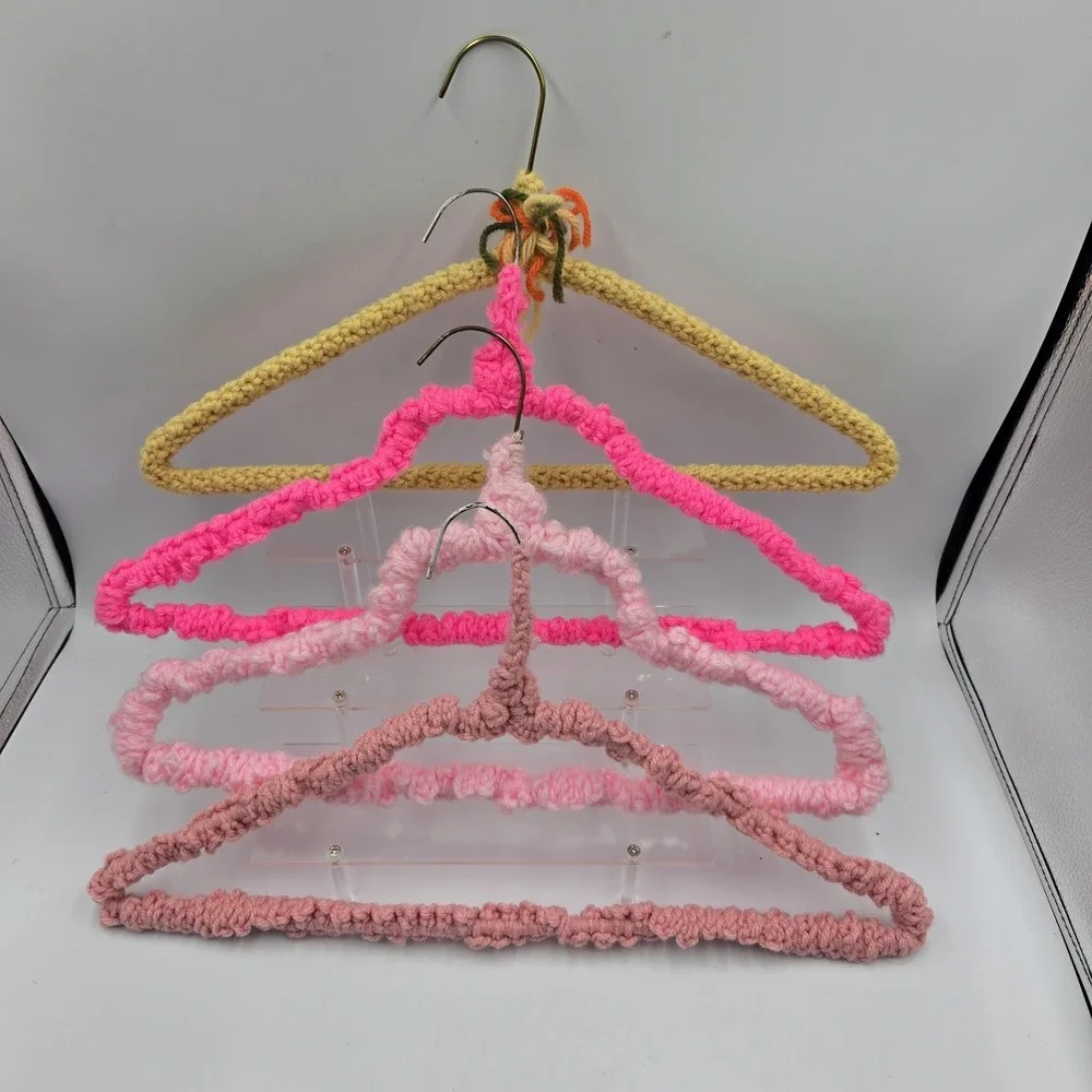 Crochet Knitted Hangers Grannycore Chic Lot of 4 VTG Handmade CountryCore Cottag
